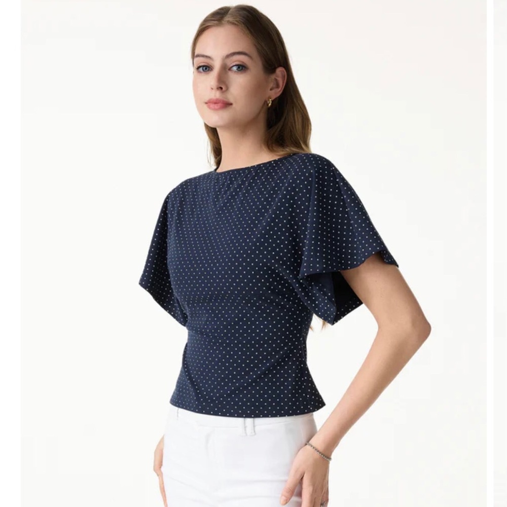 OGL Polka Dot Flutter Sleeve Top - Navy
